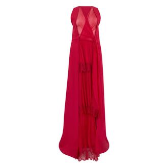 Alberta Ferretti Long Dress with Frills - female - Alberta Ferretti - Gowns - Red - S - Dresses