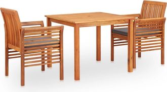 vidaXL Set Comedor De Jard&iacute;n 3 Pzas Y Cojines Madera Maciza De Acacia Vidaxl