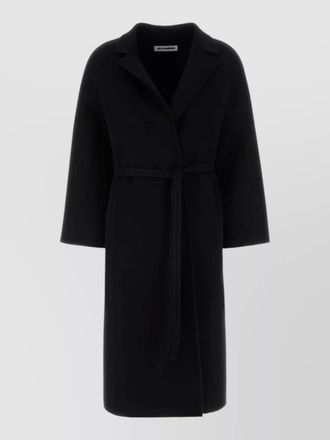 Jil Sander wool coat belted waist long wide sleeves