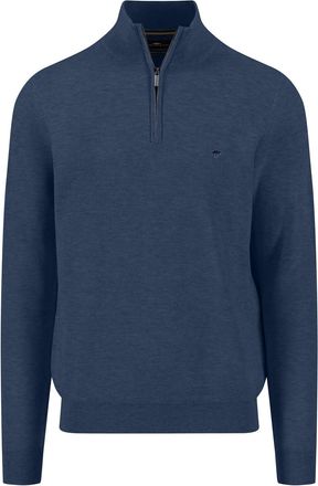 Fynch-Hatton Cotton Pullover with Zip Collar and Textured Knit, Night, L