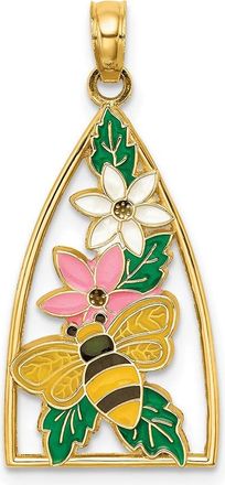 Diamond2Deal 14k Yellow Gold Enameled Bumblebee Flowers Triangle Charm