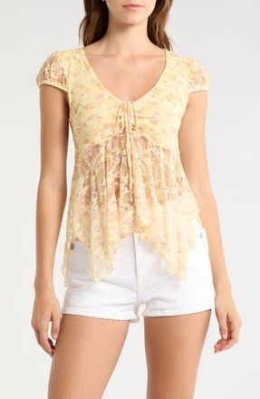 Madden Girl Cinched Cap Sleeve Top in Double Cream Combo at Nordstrom Rack, Size X-Large