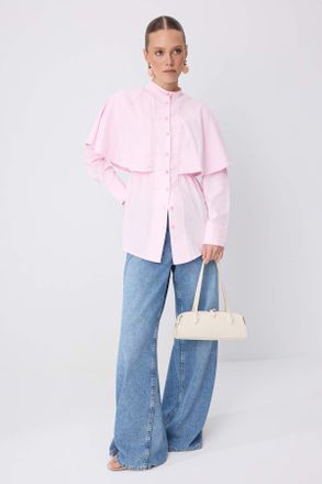 Trendyol Modest Dames Roze Effen Lang Getailleerd Modest Overhemden
