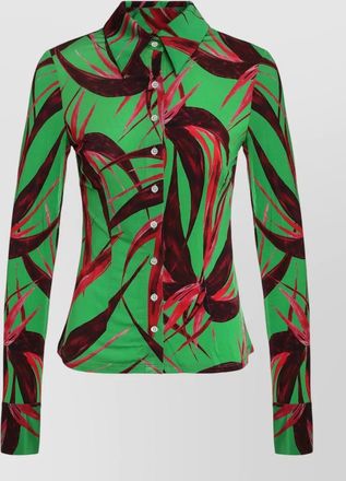 Louisa Ballou graphic stretch viscose long sleeve blouse