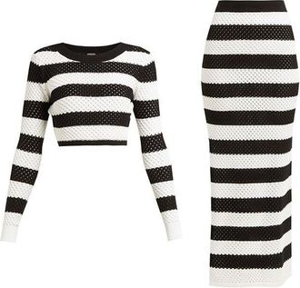 Dodo Bar Or Black & White Striped Knit Margaret Top & Skirt Size XS