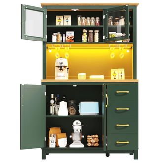 STILVORA Aparador De Cocina Con Cajones, Estantes En Puerta Y Led Con Control Por Aplicaci&oacute;n, En Mdf, Verde, 105.5x40x180 Cm