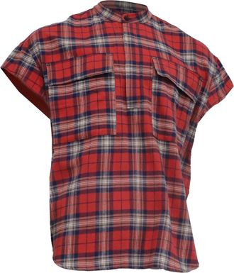 Fear of God Checkered Flannel Vest in Red Cotton