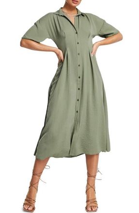Asos Button-Up Midi Shirtdress in Khaki at Nordstrom, Size 6 Us