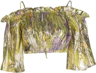 Hayley Menzies metallic printed off-shoulder top - women - Silk/Lurex - M - Green