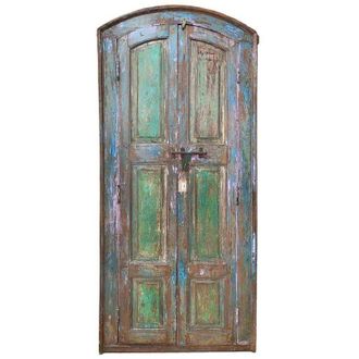 Wanderlust Deco Puerta De Madera Acabado Artesanal Azul 86x15x200h Cm