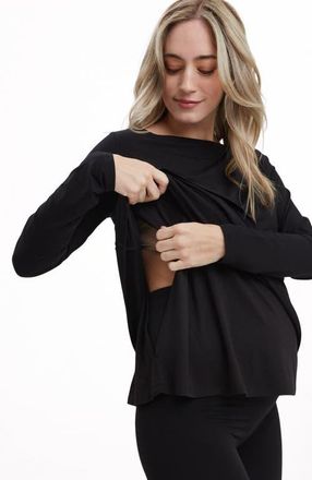 Nom Maternity Nicolette Long Sleeve Maternity & Nursing Tee in Black at Nordstrom, Size Medium