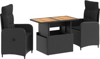 vidaXL Juego De Comedor Para Exteriores 3 Uds. Negro Vidaxl