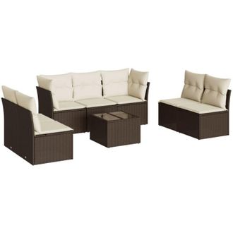vidaXL Set Sof&aacute;s De Jard&iacute;n 8 Piezas Y Cojines Rat&aacute;n Sint&eacute;tico Marr&oacute;n Vidaxl
