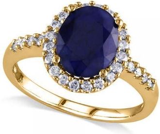 Allurez Oval Blue Sapphire & Halo Diamond Engagement Ring 14k in 3.92Ct/yellow Gold at Nordstrom, Size 6.5