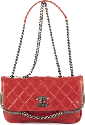 Chanel Pre-owned Womens Chain Single Flap Shoulder Bag - Red - One Size