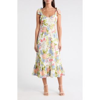 Sugarlips Floral Tie Strap Midi Sundress in Cream at Nordstrom, Size X-Large