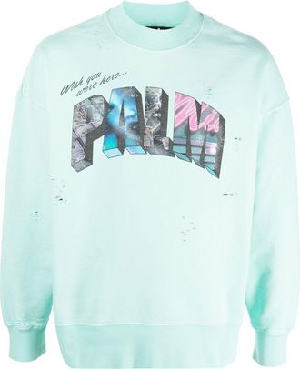 Palm Angels graphic-print crew-neck sweatshirt - men - Cotton/Polyester - M - Blue