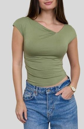 Blu Pepper Asymmetrical Neckline Knit Top in Olive at Nordstrom Rack, Size Medium