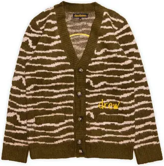 Drew House Sketch Mascot Squiggle Cardigan Olive Ivory DR-FW21-072