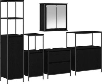 vidaXL Juego De Muebles De Ba&ntilde;o 5 Pcs Negro 76.5 X 35 X 95 Cm Vidaxl