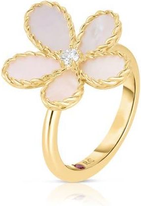 Roberto Coin Mother of Pearl & Diamond Flower Ring in Yellow at Nordstrom, Size 6.5