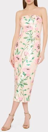Milly Kait Floral Print Sequin Strapless Midi Dress in White Multi at Nordstrom, Size 10