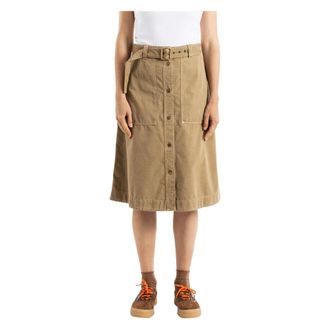 Moncler Denim Skirts, female, Brown, Size: M Belted Cotton Midi Skirt