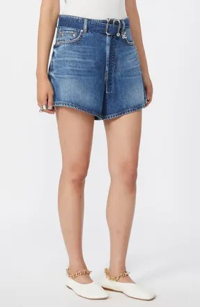 Sportmax Fiesta High Waist Belted Denim Shorts in Midnight Blue at Nordstrom, Size 12