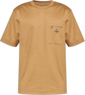 Fendi T-Shirts, male, Beige, Size: L Pocket T-Shirt