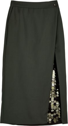 16Arlington Beatris Embellished Wool Midi Wrap Skirt - Khaki - 8 (UK8 / S)