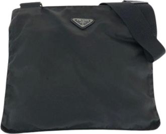 Prada Pre-owned Cross Body Bags, female, Black, Size: ONE SIZE Pre-owned Nylon Tessuto Triangle Logo Crossbody