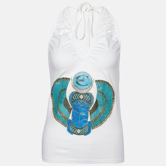 Just Cavalli White Printed Cotton Halter Neck Top