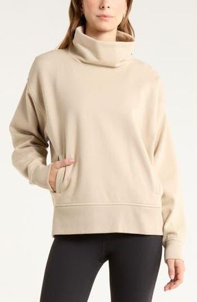 Zella Ultracozy Fleece Funnel Neck Top in Tan Oxford at Nordstrom Rack, Size X-Small