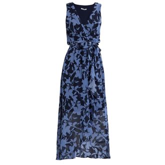 Gina Bacconi Womens Alaura Long Printed Sleeveless Dress With Surplice Neckline - Navy - Size 10 UK