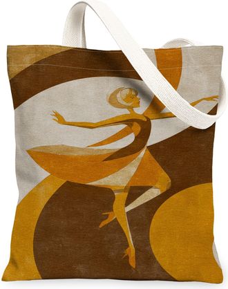 Generic Vintage Artistic Canvas Tote Bags, Dancer Pattern Reusable Grocery Bags, Lightweight Washable Shoulder Strap Canvas for Tra, Brown, 13x15 Inch