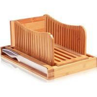 OEM Cortador De Pan De Bamb&uacute; - Compacto, Plegable, Gu&iacute;a De Corte De 3 Rebanadas Gruesas Con Bandeja Recogemigas, Cuchillo De Pan De Acero Inoxidable Para 