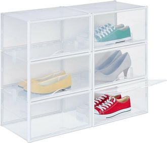Relaxdays Relaxdays 6x Shoe Box, Footwear Storage, Stackable with Connectors, up to Size 48, HWD: 19 x 34.5 x 27 cm, Transparent