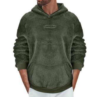 Generic Mens Thick Plush Warm Hoodie Thick Fuzzy Fluffy Sweatshirt Comfortable Plush Fleece Jumper Everyday Fleece Jumper Winter Jumper with Kangaroo Pockets 