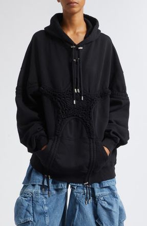 Collina Strada Soft Star Drawstring Ruched Cotton Hoodie in Black at Nordstrom, Size X-Small