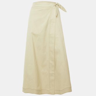 Ganni Ganni Beige Cotton Tie Up Detail Maxi Skirt
