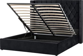 Beliani Cama Con Almacenaje De Terciopelo Negro Plateado 160 X 200 Cm Cabecero Lubbon