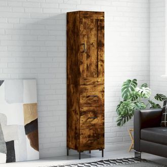vidaXL Aparador De Madera Contrachapada Roble Ahumado 34,5x34x180 Cm Vidaxl