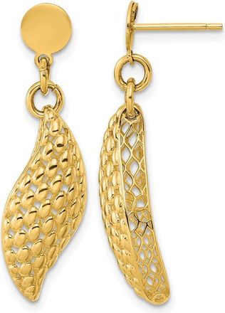 Diamond2Deal 14K Yellow Gold Polished Popcorn Wave Dangle Earrings