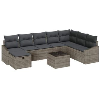 vidaXL Conjunto De Sof&aacute; De Jard&iacute;n 9 Pcs Gris 55 X 62 X 69 Cm Polirat&aacute;n Vidaxl