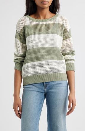 Beach Lunch Lounge Tresa Stripe Crochet Crewneck Sweater in Spring Sage/ivory at Nordstrom Rack, Size X-Small