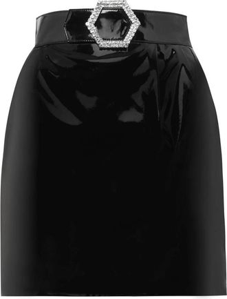 Philipp Plein Killer Latex Jewel Buckle Short Skirt - Dames - Korte rokken - Zwart - L - Polyester - Rokken