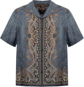 Etro Zijden overhemd met korte mouwen - Heren - Korte mouwen Overhemden - Blauw - M - Overhemden