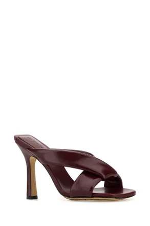 Bottega Veneta Womens Burgundy Leather Riva Mules Barolo Sandali Sandal