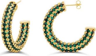 SHYMI Colored Crystal Pav&eacute; Hoop Earrings in Gold/Green at Nordstrom