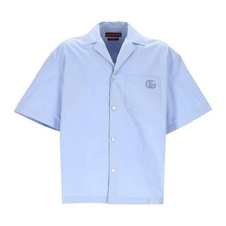 Gucci Short Sleeve Shirts, male, Blue, Size: L Camicia